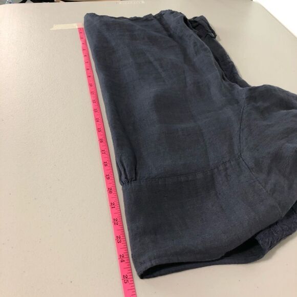 Lina Tomei Embroidered Top Womens Large Blue 100% Linen Floral Roll Tab Sleeves - Picture 11 of 13